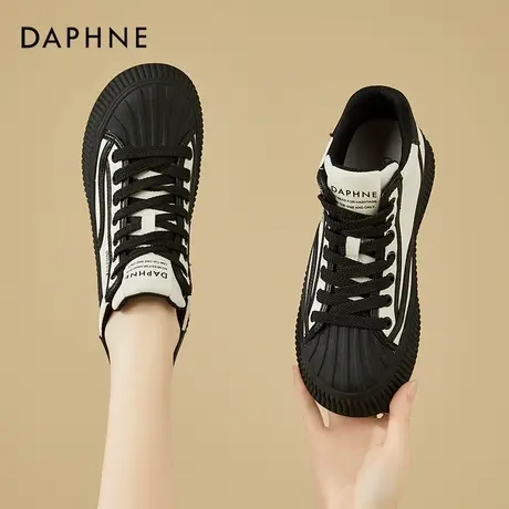 达芙妮黑白拼色板鞋女2023新款时尚百搭舒适不累脚系带高帮休闲鞋商品大图