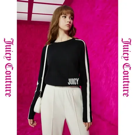 Juicy Couture橘滋初秋冬新款简约利落字母提花拼条女毛衣商品大图