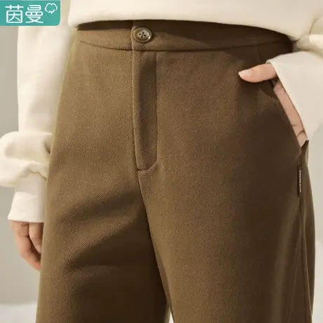 茵曼复古棕色直筒裤女2024新款春秋季宽松松紧高腰垂感阔腿长裤子商品大图
