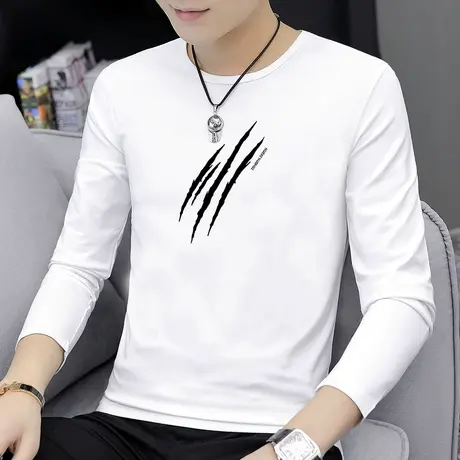 莫代尔长袖t恤男ins潮牌潮流圆领秋衣服男内搭白色打底衫秋冬小衫商品大图