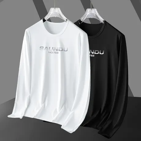 莫代尔长袖t恤男潮牌字母印花内搭打底衫秋季薄款白色上衣服体恤商品大图