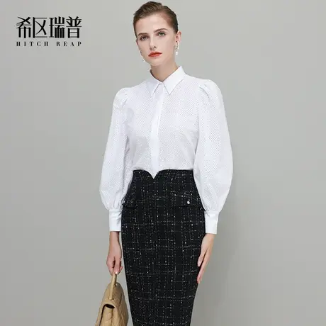 希区瑞普法式高级感漂亮上衣2023新早秋女刺绣泡泡袖独特镂空衬衫图片