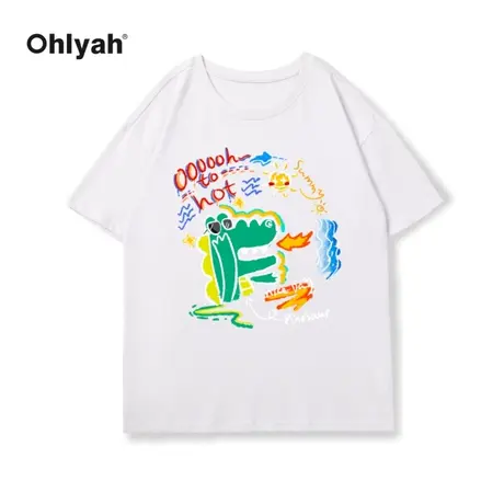纯棉短袖t恤女2023年夏装新款恐龙港风宽松内搭白色打底t桖衫潮商品大图