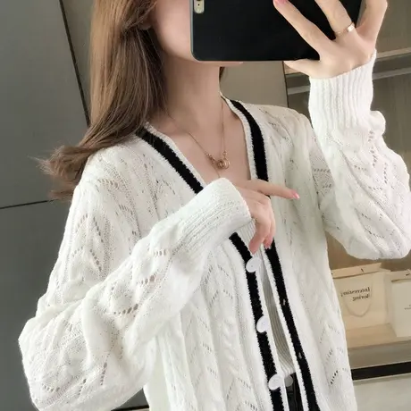 春秋装新款镂空针织衫开衫女外搭薄款春秋外套女士长袖上衣日系图片