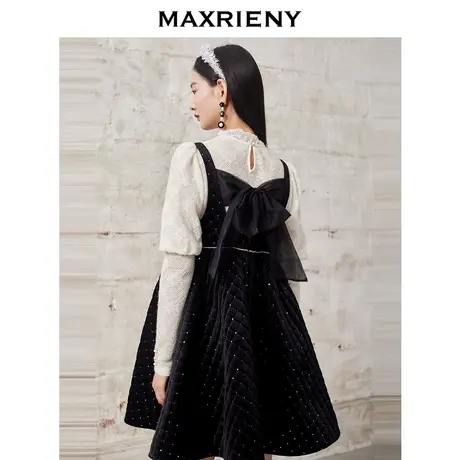 MAXRIENY夹棉吊带娃娃裙冬季蝴蝶结连衣裙女图片