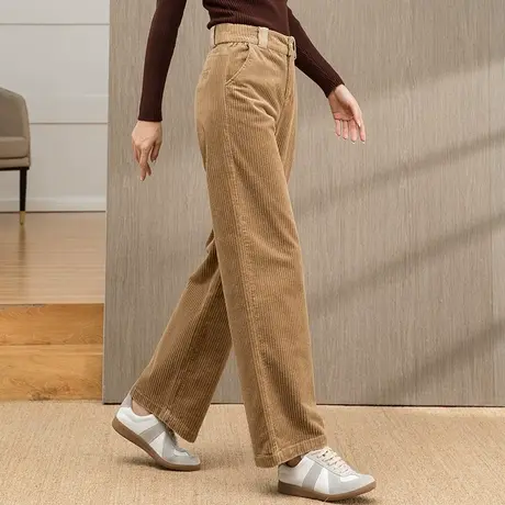 高腰灯芯绒阔腿裤女秋冬2023年新款冬季加厚条绒裤子宽松直筒女裤商品大图