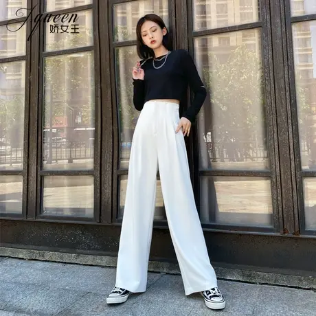 白色阔腿裤女高腰垂感春夏新款雪纺直筒显瘦西装裤休闲拖地长裤子商品大图