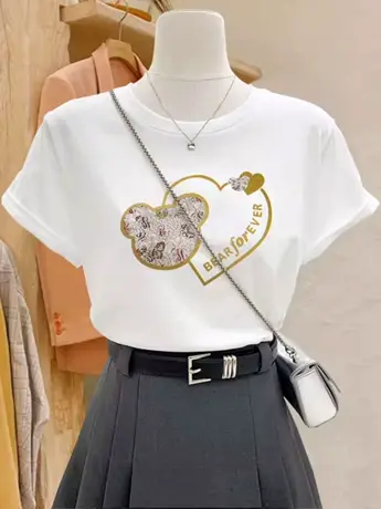 欧货洋气大码女装白色仿棉短袖t恤女士夏季2023新款美式复古上衣商品大图