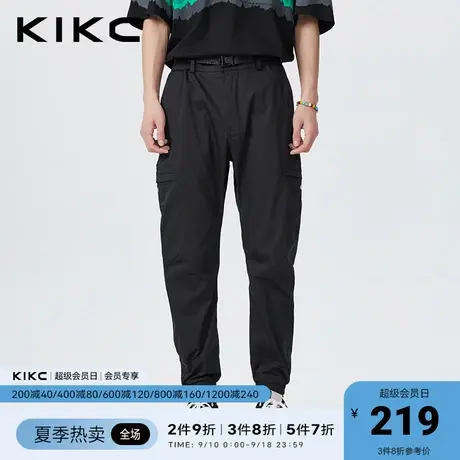 kikc工装裤男2023春夏新款商场同款束脚腰带基础潮流黑色休闲裤子商品大图