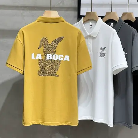 2023春夏季新款小兔印花短袖t恤男士潮牌男装翻领polo衫男生半袖商品大图