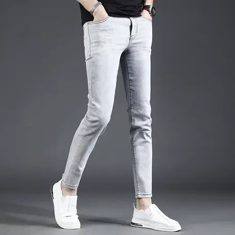 浅灰色九分牛仔裤男夏季薄款修身小脚2023新款弹力休闲裤子男9分商品大图