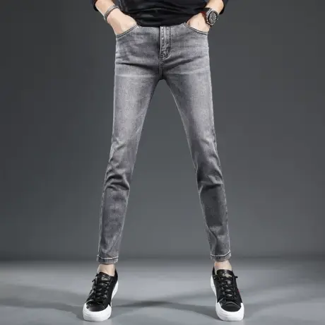 烟灰色九分牛仔裤男2023新款秋季弹力修身小脚男士潮流裤子春秋款商品大图