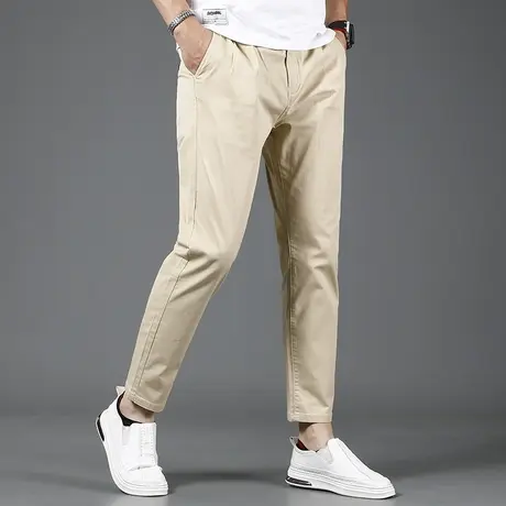卡其色九分休闲裤男2023夏季新款宽松直筒男士潮牌简约潮牌9分裤商品大图