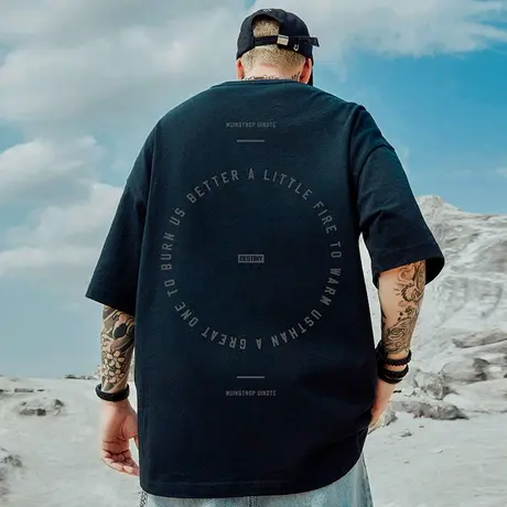 高街潮牌宽松T恤胖子短袖男加肥加大五分袖纯棉国潮大码男装夏季商品大图