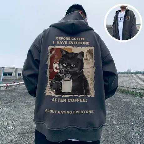 2023新款加肥加大码男装连帽胖子外套拉链加绒卫衣宽松休闲秋冬季图片