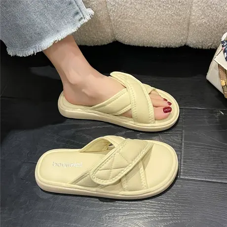 网红厚底拖鞋女外穿2024年夏季踩屎感新款软底交叉带一字凉拖鞋女商品大图