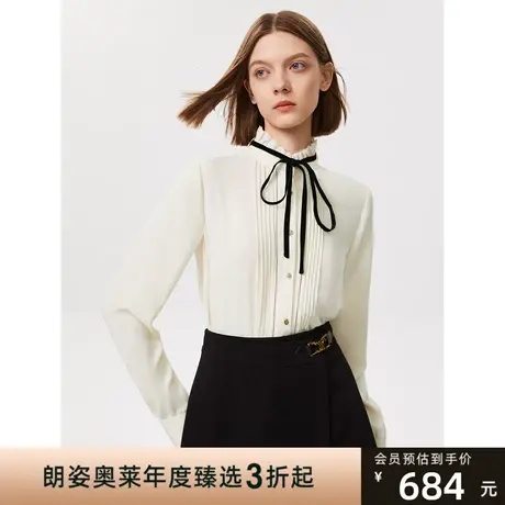朗姿复古荷叶边领气质立领系带长袖上衣女士衬衣衬衫秋季新款小衫商品大图