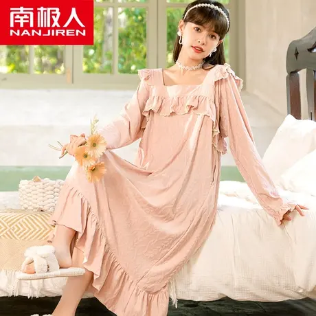 南极人睡裙女春秋长袖中长款睡衣裙子2022年新款公主风大码家居服商品大图