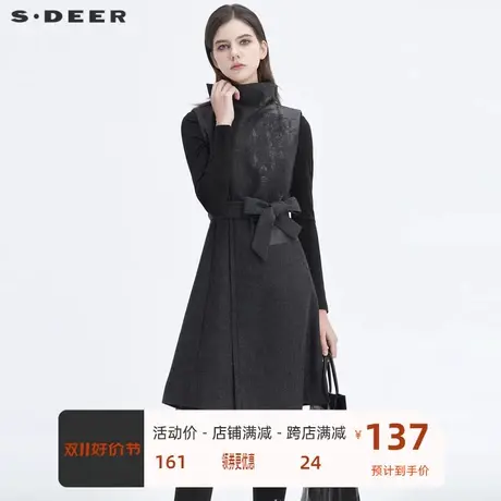 sdeer圣迪奥女装不规则领印花收腰无袖连衣裙S20481213图片