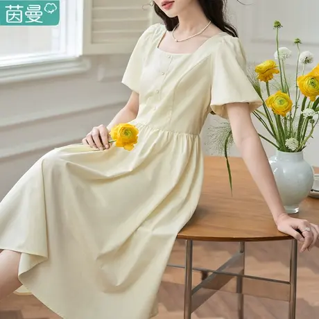 茵曼官方旗舰店连衣裙2023新款女夏天miu系穿搭裙子高腰长裙仙气商品大图