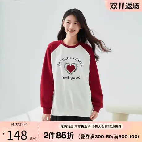 阿依莲拼接设计卫衣女2023新款爆款洋气减龄长袖上衣宽松显瘦遮肉图片