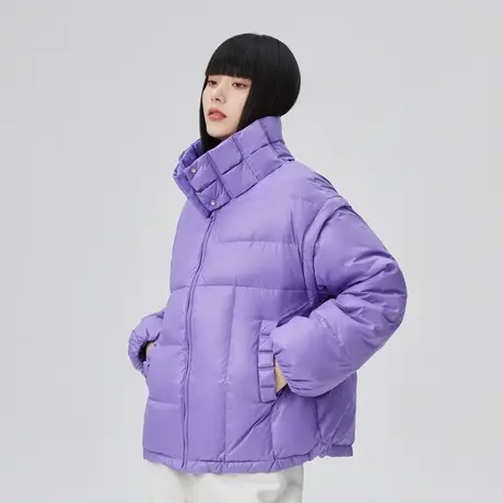 艾莱依2022新款羽绒服女可拆卸袖时尚设计感立领冬季爆款短款外套商品大图