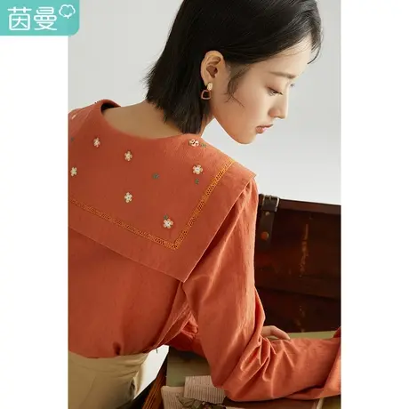 茵曼特价清仓2022秋装花边翻领花卉刺绣设计显瘦好搭长袖衬衣女图片
