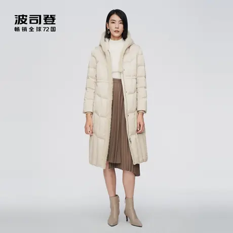 波司登女士连帽休闲气质长款修身廓形鹅绒羽绒服奥莱图片