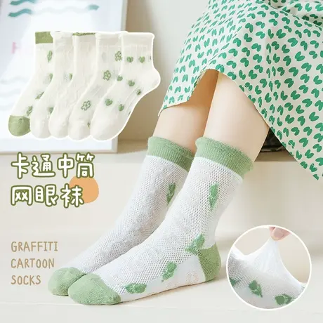 儿童袜子女童男童宝宝春秋夏季薄款花边A类学生中筒网眼棉袜女孩图片