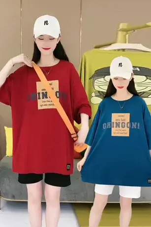 设计感小众字母印花T恤女五分裤套装夏季2023新款慵懒风短袖上衣商品大图