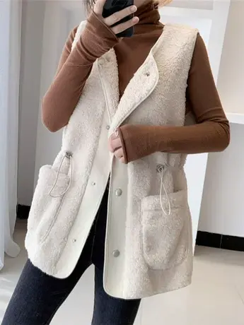 新款羊羔绒马甲女百搭外穿秋冬皮毛一体外套女保暖无袖坎肩背心女商品大图