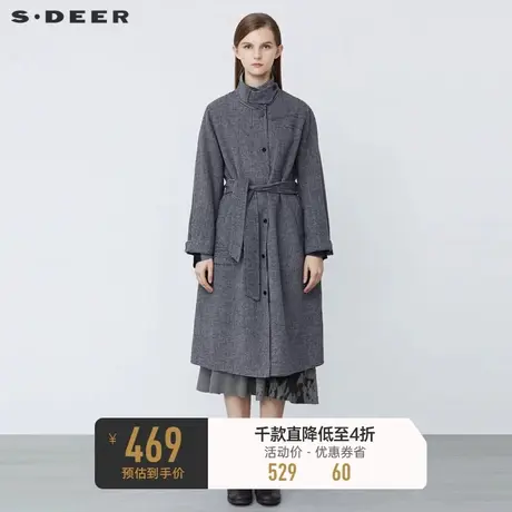 sdeer圣迪奥冬装立领撞色字母收腰格纹毛呢大衣S21461823图片