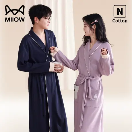 猫人情侣睡袍春秋季长袖结婚睡衣浴袍伴娘晨袍针织纯棉男士家居服图片