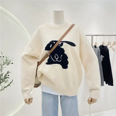 兔子提花宽松时尚套头毛衣女秋冬2022年新款宽松内搭针织衫上衣商品大图