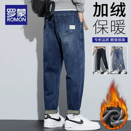 罗蒙加绒加厚男士牛仔裤秋冬款宽松直筒2023新款冬季休闲长裤子男商品大图