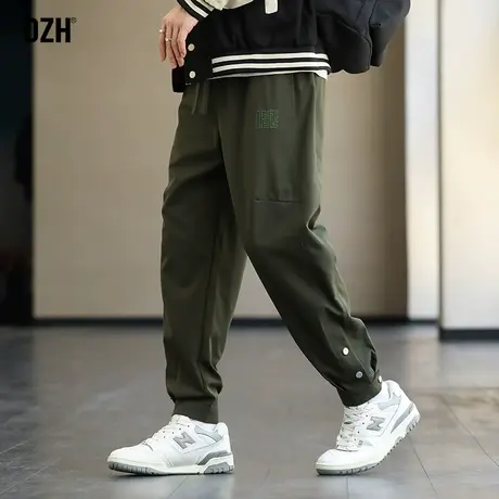 男士军绿色裤子男高街ins潮百搭休闲裤宽松刺绣运动裤春夏束脚裤商品大图