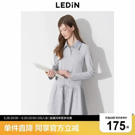 乐町叠穿风假两件衬衫裙25春季新款宽松百褶裙知识分子长袖Polo裙商品大图