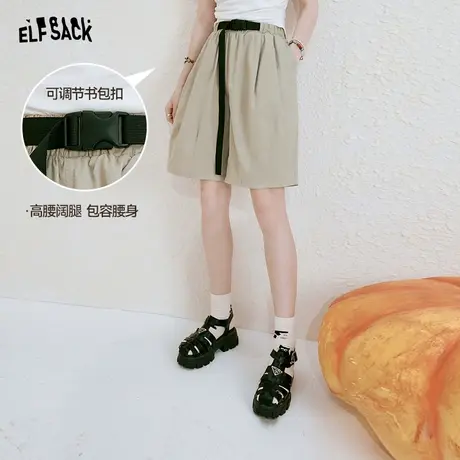 妖精的口袋高腰阔腿工装短裤女2023夏季新款宽松休闲薄款五分裤子商品大图