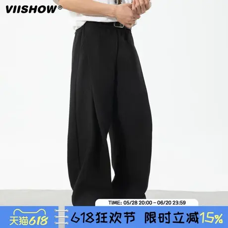 VIISHOW新款斜纹褶皱西裤男高级感痞帅垂感宽松直筒阔腿休闲长裤商品大图