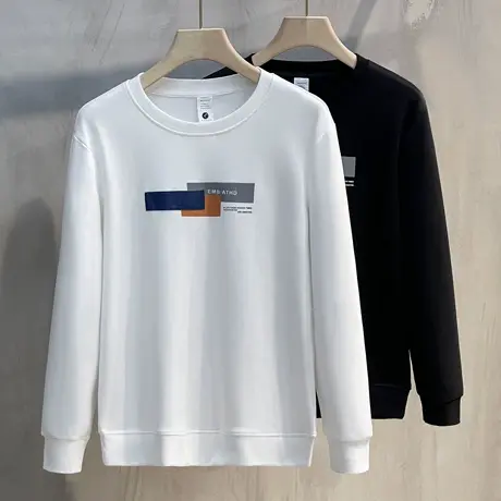 春秋圆领卫衣男潮ins长袖休闲无帽外套 2023新款潮流百搭薄款上衣商品大图