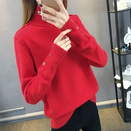 半高领宽松毛衣女士2023秋冬新款韩版内搭宽松套头洋气针织打底衫商品大图