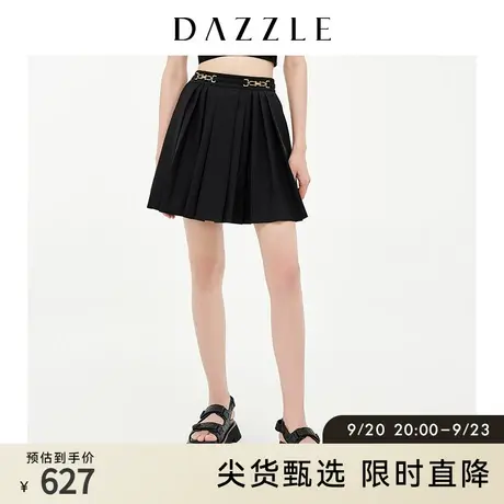 DAZZLE地素奥莱 黑色百搭高腰百褶裙半身裙女2D3S2061A图片