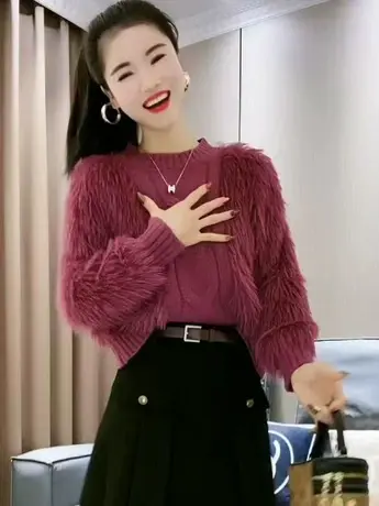 网红爆款拼接针织衫毛衣女2023秋冬新款百搭时尚小个子短款上衣潮图片