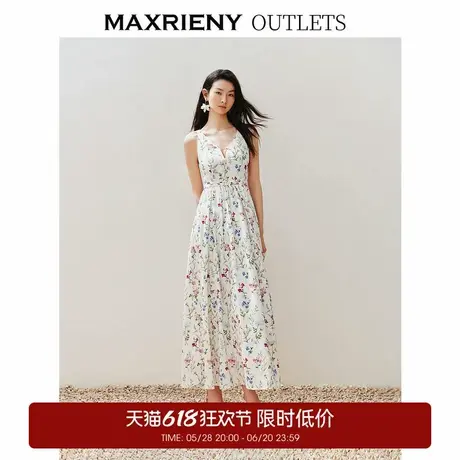【奥莱】MAXRIENY城市度假风绑带深v连衣裙露背裙子图片