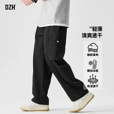 男士黑色工装裤男宽松阔腿裤男款伞兵裤弯刀裤夏季薄款速干裤夏裤图片