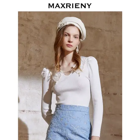 MAXRIENY白色针织衫秋季女士长袖针织衫洋气商品大图