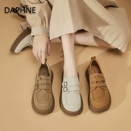Daphne/达芙妮2025新款复古英伦风小皮鞋女生学院风双扣带乐福鞋图片