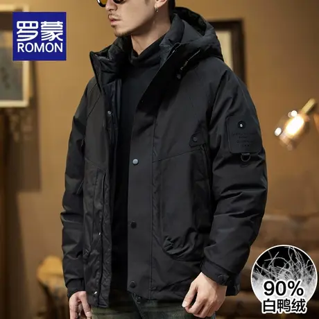 罗蒙短款羽绒服男士冬季2025新款工装连帽潮牌冲锋衣加厚保暖外套图片
