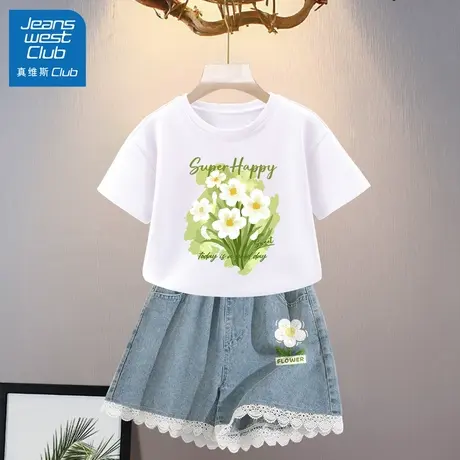真维斯club女童夏装短袖套装2025新款儿童夏季牛仔短裤洋气童装女商品大图