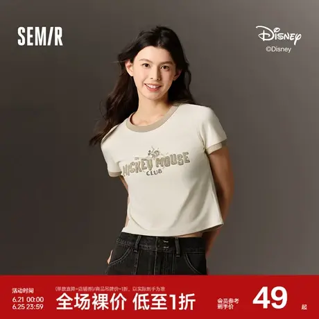 森马迪士尼合作系列短袖T恤女短款图案修身2025新款夏季撞色上衣图片